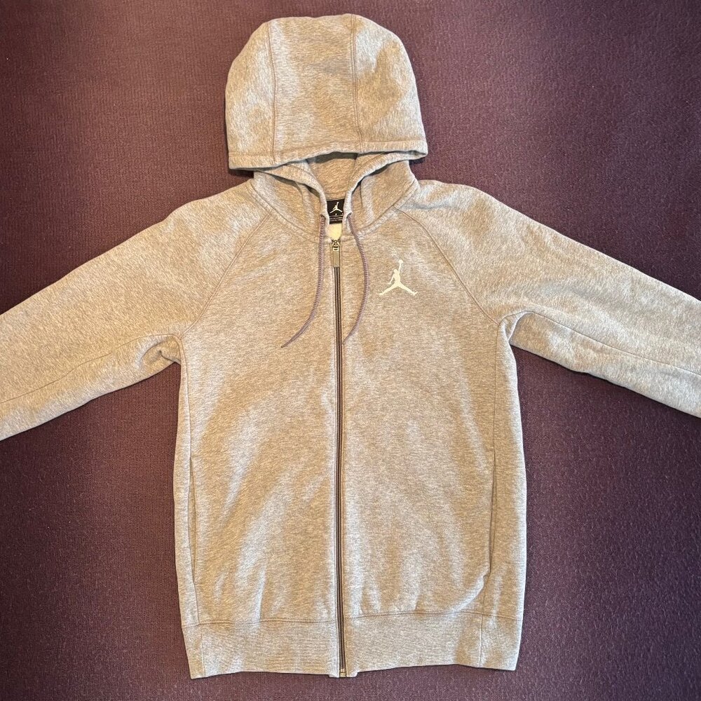 Jordan Light Gray Full-Zip Hoodie | Embroidered Jumpman Logo
